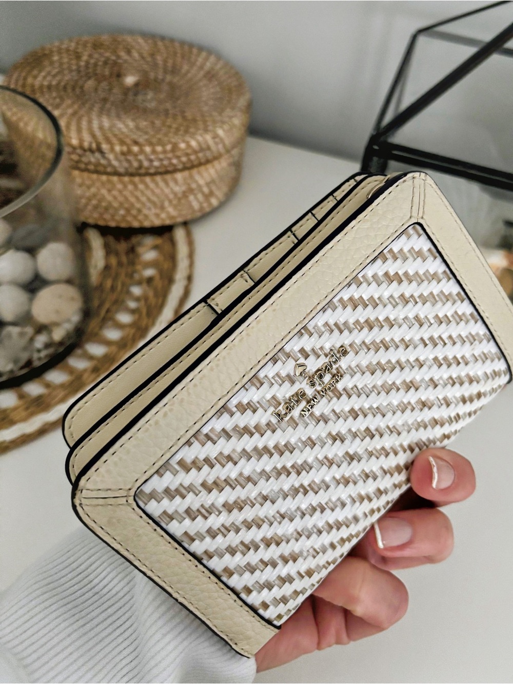 kate spade Cream and White Woven Cardholder